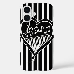 Stylish Black and white musical notes and piano iPhone 16 Case
