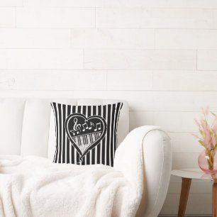 Stylish Black and white musical notes and piano Cushion