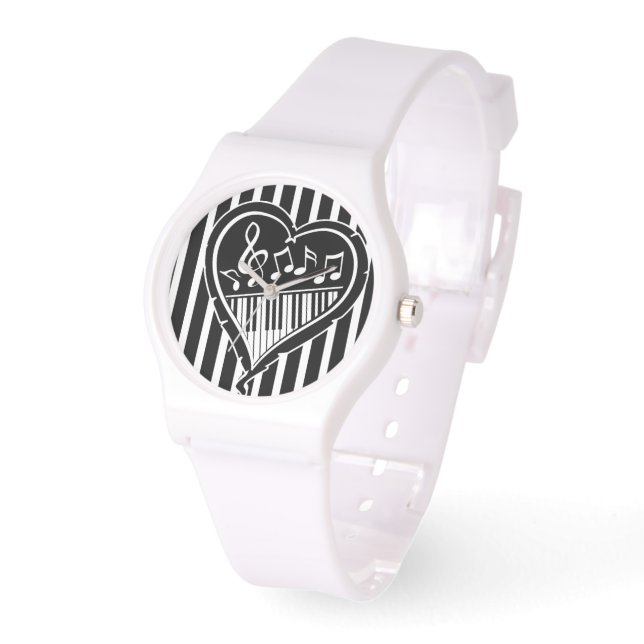 Stylish Black and white musical notes and piano Watch (Angle)