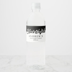 Stylish Black and White Party Water Bottle Label