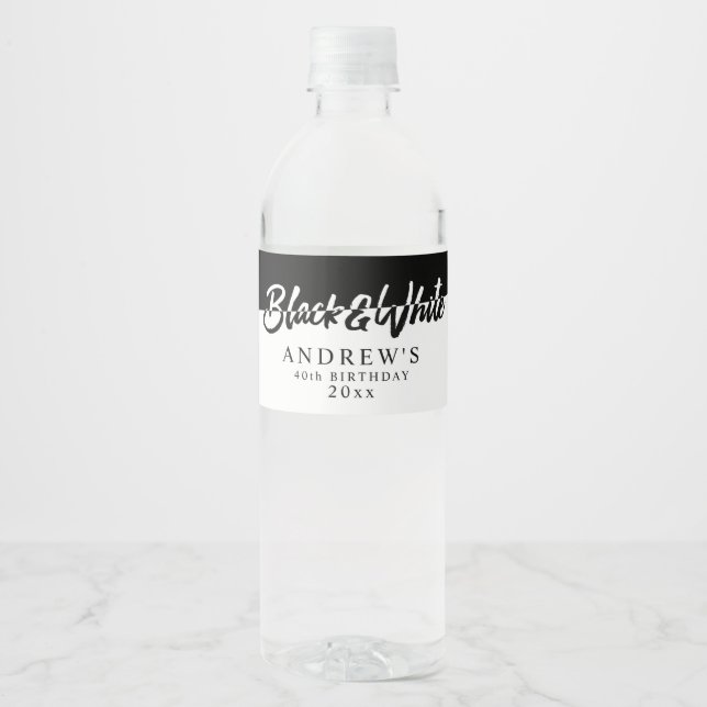 Stylish Black and White Party Water Bottle Label (Front)