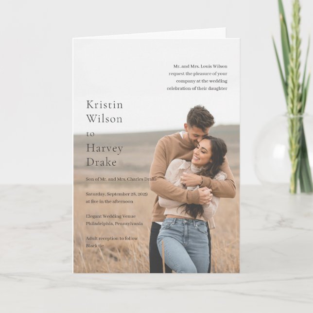 Stylish Black and White Photo Modern Wedding Invitation (Front)