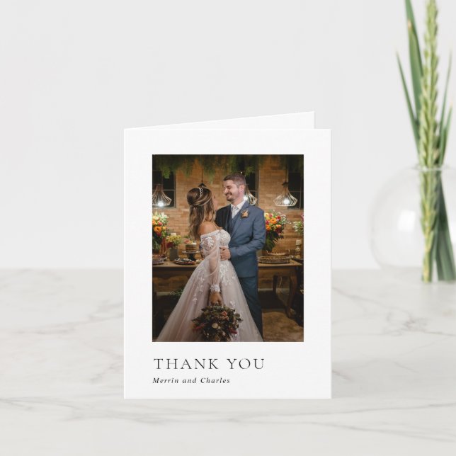 Stylish Black and White Photo Modern Wedding Thank You Card (Front)