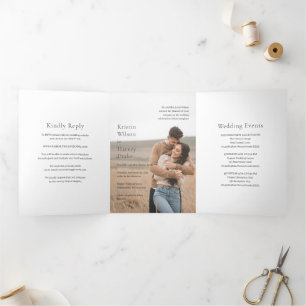 Stylish Black and White Photo Modern Wedding Tri-Fold Invitation