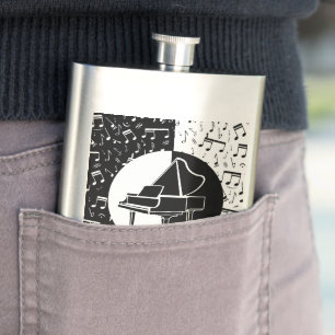 Stylish black and white Piano and music design Hip Flask