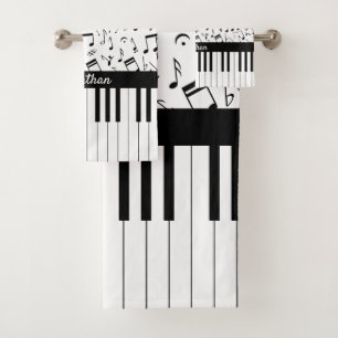 Stylish black and white piano keys bath towel set