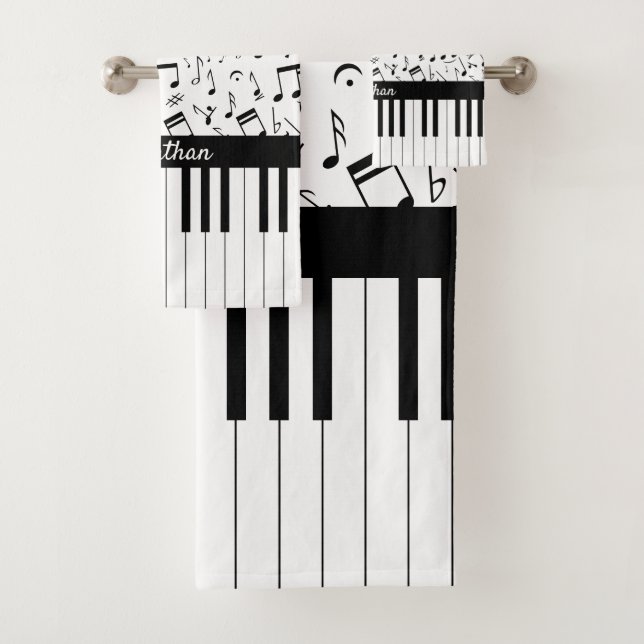 Stylish black and white piano keys bath towel set (Insitu)