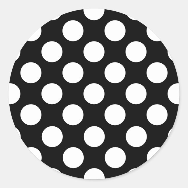Stylish Black and White Polka Dots Pattern Classic Round Sticker (Front)