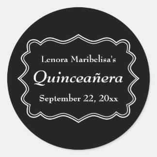 Stylish Black and White Quinceanera Classic Round Sticker