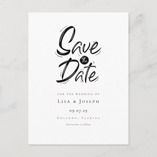 Stylish Black and White Save the Date Announcement Postcard (Front)