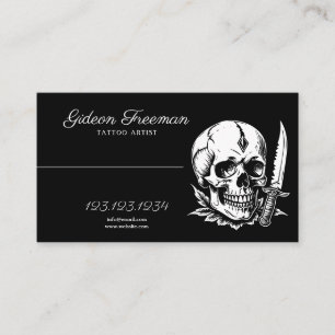 Stylish Black and White Skull Knife Tattoo Artist Business Card