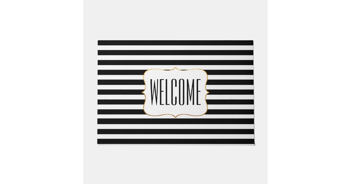 Stylish Black and White Striped Door Mat Zazzle