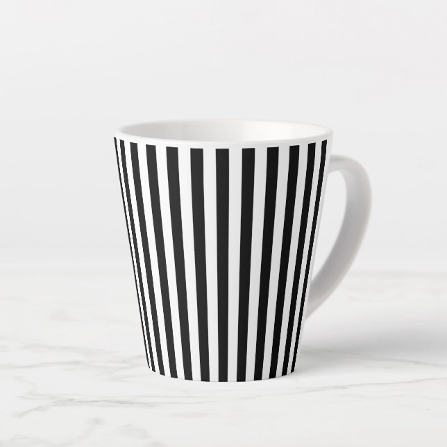 Stylish Black And White Stripped Latte Mug (Right Angle)