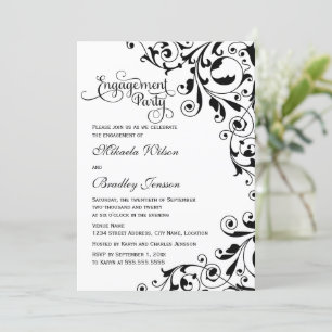Stylish Black and White Swirls Engagement Party Invitation