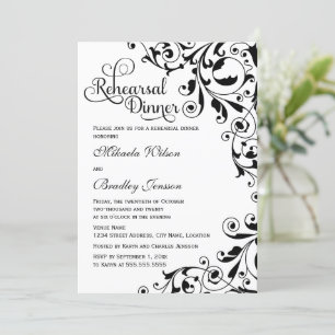 Stylish Black and White Swirls Rehearsal Dinner Invitation