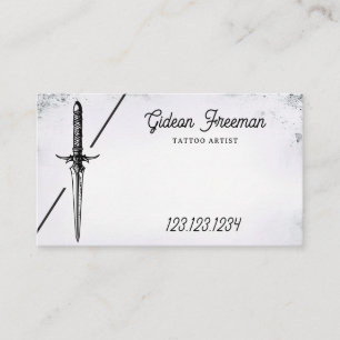 Stylish Black and White Sword Tattoo Shop Business Card