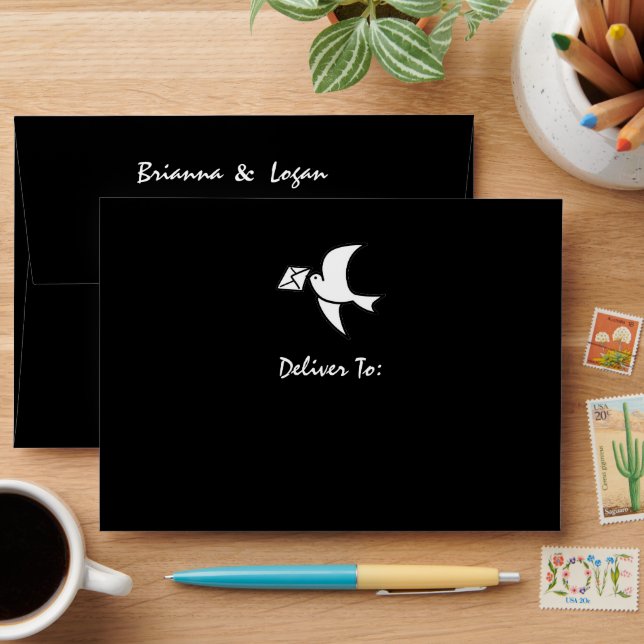 Stylish Black and White Wedding Envelope (Desk)
