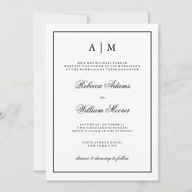 Stylish Black and White Wedding Invitation (Front)
