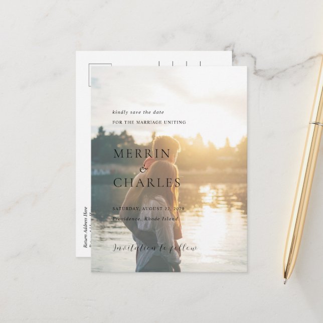 Stylish Black and White Wedding Save the Date Announcement Postcard (Front/Back In Situ)