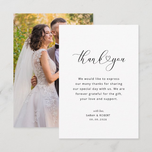 stylish black and white wedding thank you card (Front/Back)