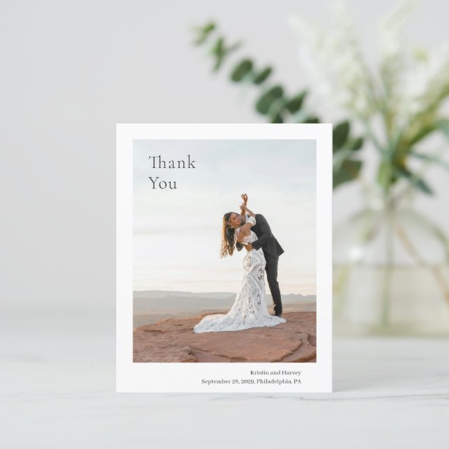 Stylish Black and White Wedding Thank You Card (Standing Front)