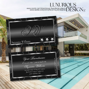 Stylish Black and White with Diamonds & Monogram Business Card