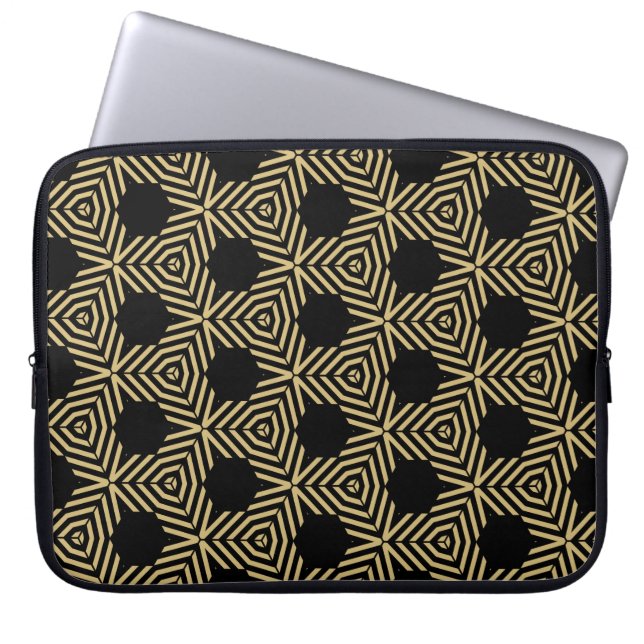 Stylish black and yellow hexagons laptop sleeve (Front)