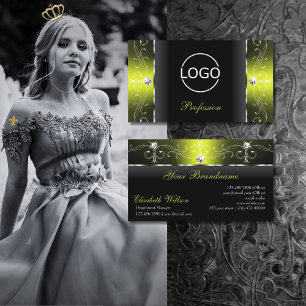 Stylish Black and Yellow Squiggled Jewels add Logo Business Card