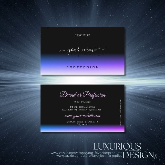 Stylish Black Blue and Purple Gradient Shadow Font Business Card (Creator Uploaded)