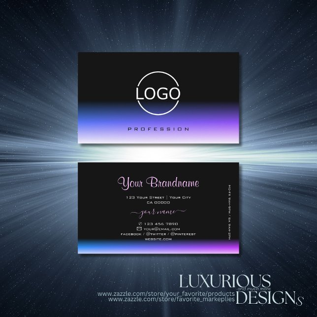 Stylish Black Blue and Purple Gradient with Logo Business Card (Creator Uploaded)