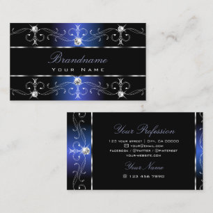 Stylish Black Blue Ornate Borders Jewels Ornaments Business Card