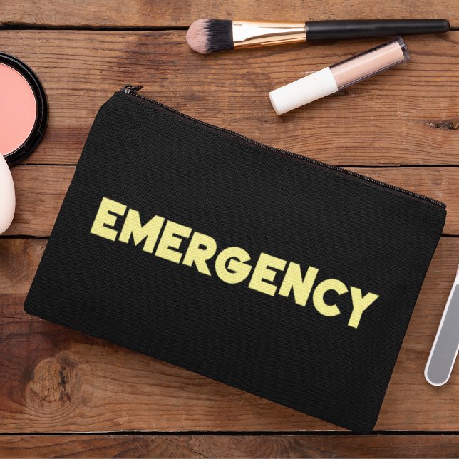 Stylish Black & Bold Yellow Script Emergency   Accessory Pouch (Creator Uploaded)