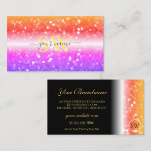 Stylish Black Colourful Sparkling Glitter Monogram Business Card