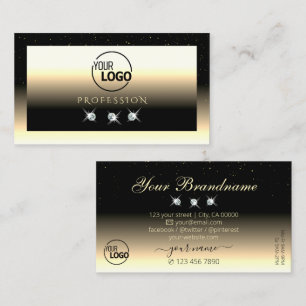 Stylish Black Cream Gold Sparkle Diamonds Add Logo Business Card