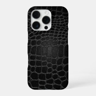 Stylish Black Crocodile iPhone 16 Pro Case