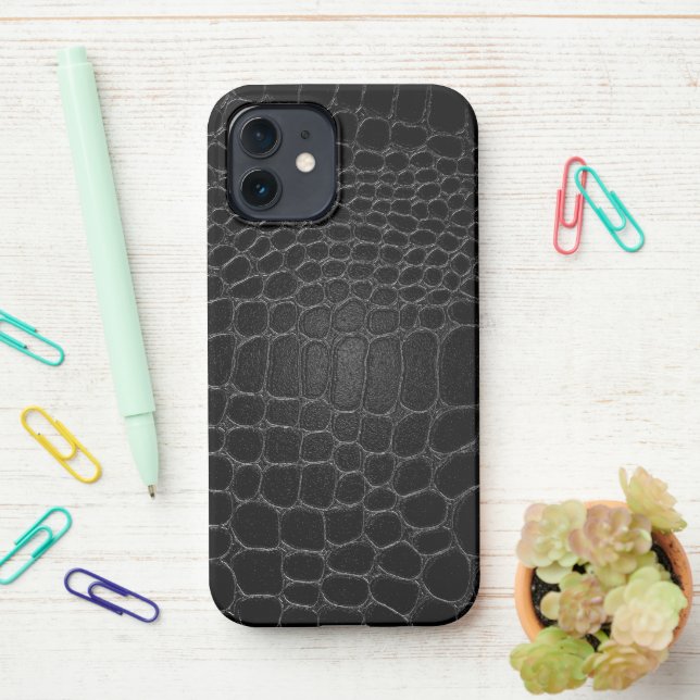 Stylish Black Crocodile iPhone Case (On Desk)