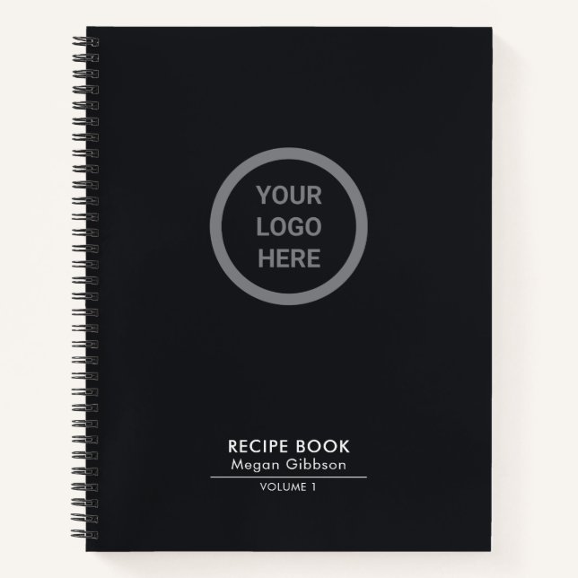 Stylish Black Custom Logo Branded Personal Recipe Notebook (Front)