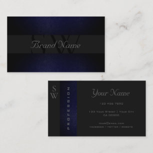 Stylish Black Dark Blue Grey Colours with Monogram Business Card