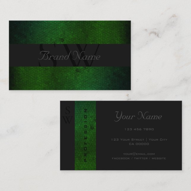 Stylish Black Dark Grey Green Colours with Initial Business Card (Front/Back)