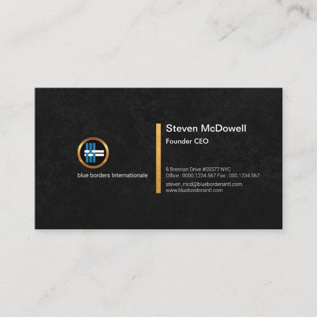 Stylish Black Daubs Grunge Gold Faux Line CEO Business Card (Front)