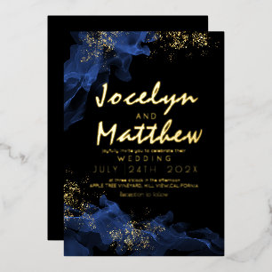 Stylish Black Dusty Blue  Watercolor Wedding 