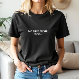 Stylish Black Eat Sleep Create Repeat Slogan T-Shirt