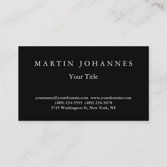 Stylish Black Elegant Plain Business Card (Front)