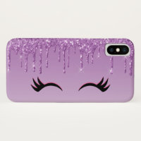 Stylish Black Eyelashes & Purple Glitter