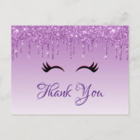 Stylish Black Eyelashes & Purple Glitter Thank You
