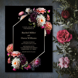 Stylish Black Floral Wedding Invitation
