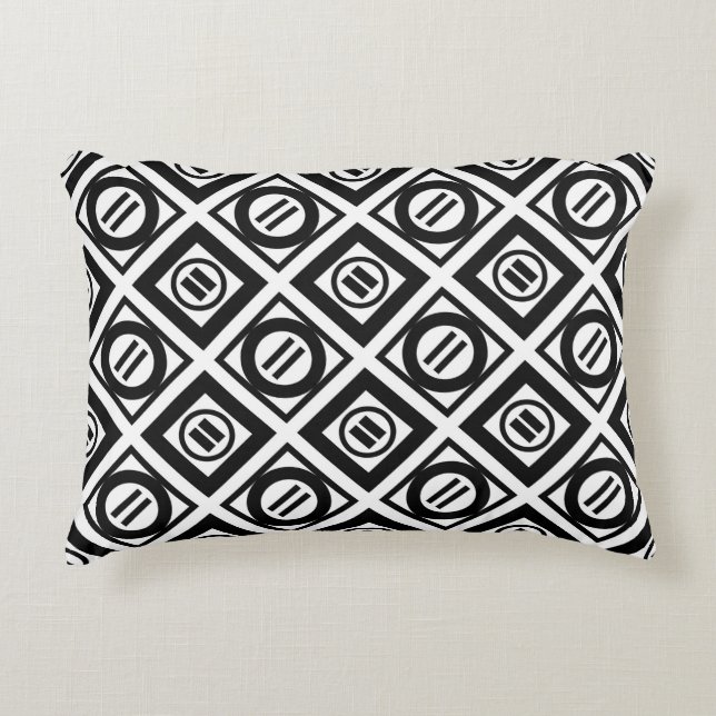Stylish Black Geometric Pattern on White Decorative Cushion (Front)