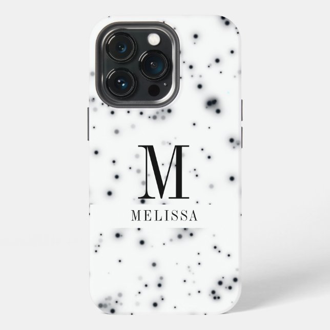 Stylish Black Glitter Drips Monogram iPhone Case (Back)
