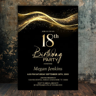 Stylish Black Gold 18th Birthday Party Invitation