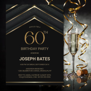 Stylish Black Gold 60th Birthday Party Invitation